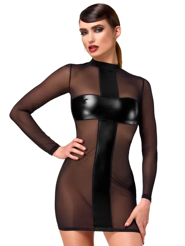 Noir Handmade F369 Netz-Minikleid, schwarz