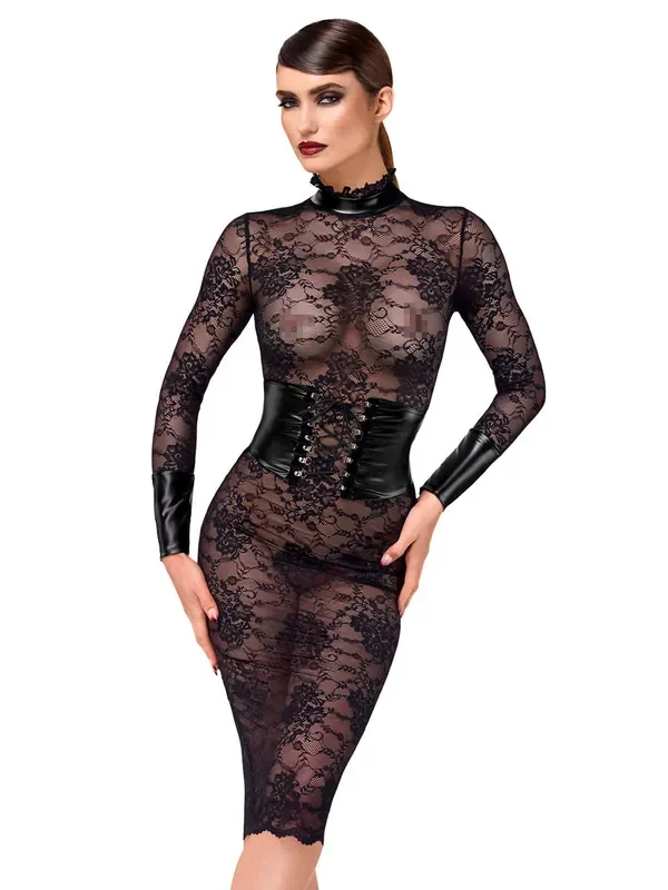 Noir Handmade F375 Spitzen-Kleid, schwarz