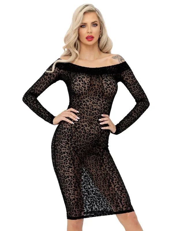 Noir Handmade Leopard-Netzkleid, schwarz