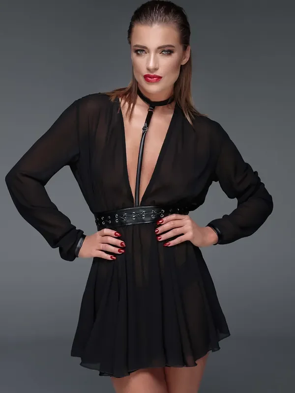 Noir Handmade Netz-Minikleid mit Halsband F150, schwarz