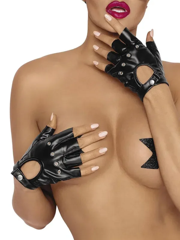 Noir Handmade Wetlook-Handschuhe F264, schwarz