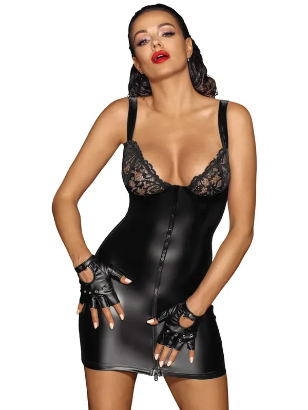 Noir Handmade Wetlook-Minikleid F254, schwarz