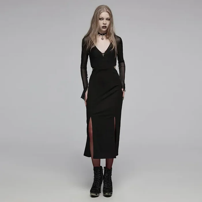 Nu-Gothic Kleid mit tiefem V-Ausschnitt