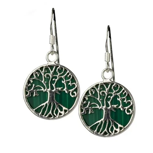 Ohrringe ‚Lebensbaum‘ 925 Silber mit Malachit