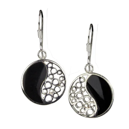 Ohrringe ‚Ying Yang‘ Edelstahl und Onyx