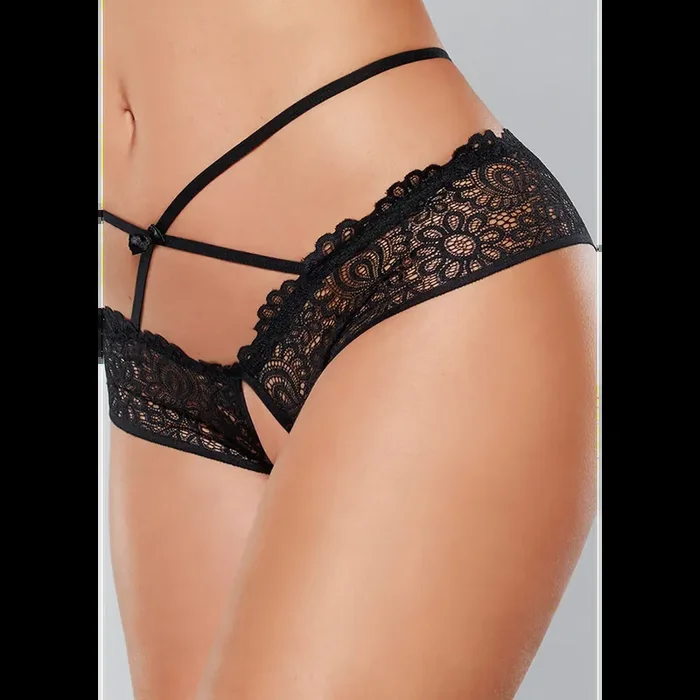 Open Panty with Lace Trim and Crisscross Straps – One Size