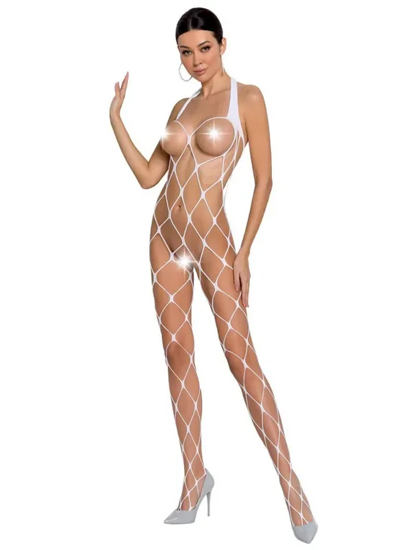 Passion BS091 Ouvert Netz-Catsuit, weiß