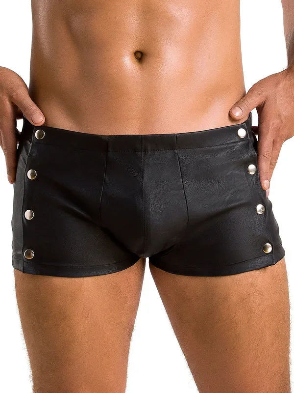 Passion MP048: Kunstleder-Boxerpant, schwarz