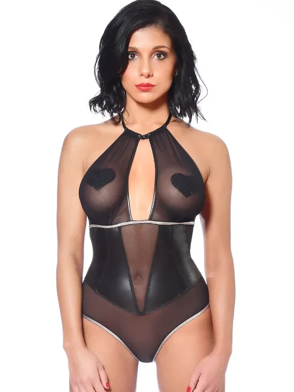 Patrice Catanzaro Amanda Netz-Wetlook-Body, schwarz