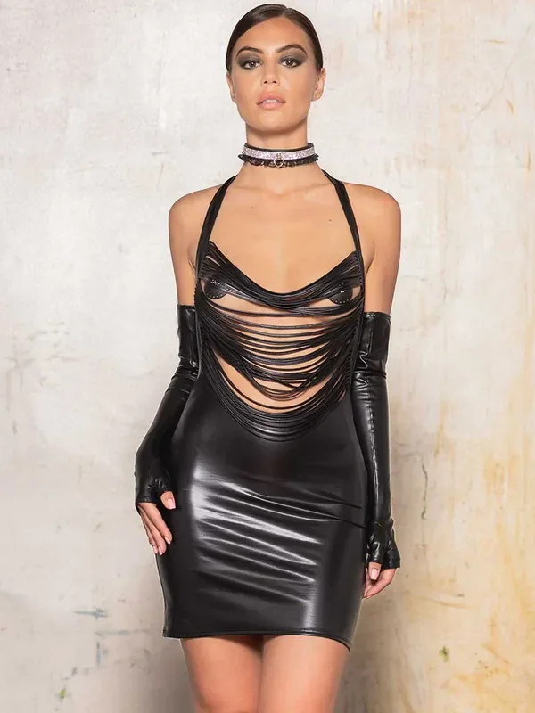 Patrice Catanzaro Calicia Wetlook-Minikleid, schwarz