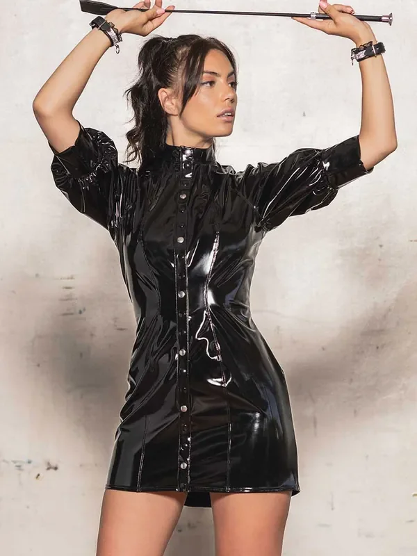 Patrice Catanzaro Crepuscule Lack-Minikleid, schwarz
