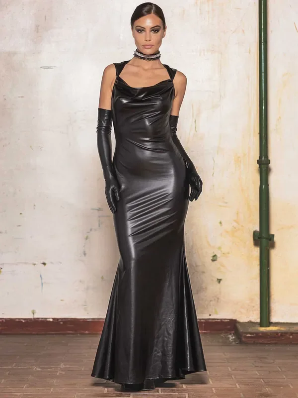 Patrice Catanzaro Gaelle Wetlook-Abendkleid, schwarz