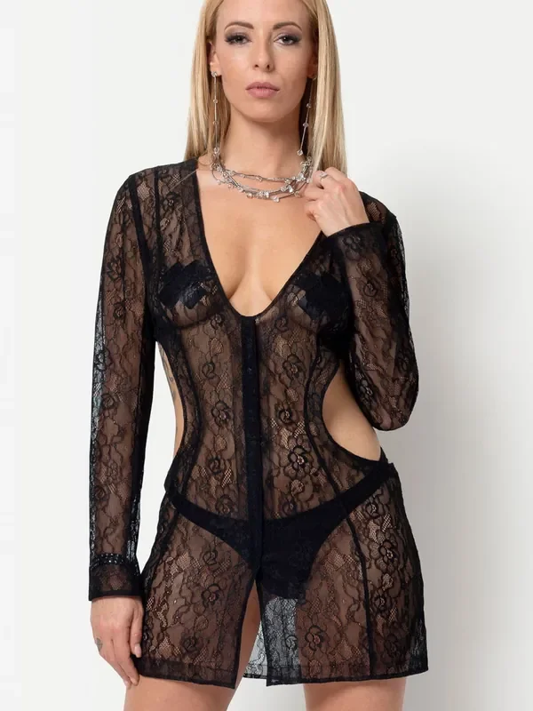 Patrice Catanzaro Valauris Spitzen-Minikleid, schwarz