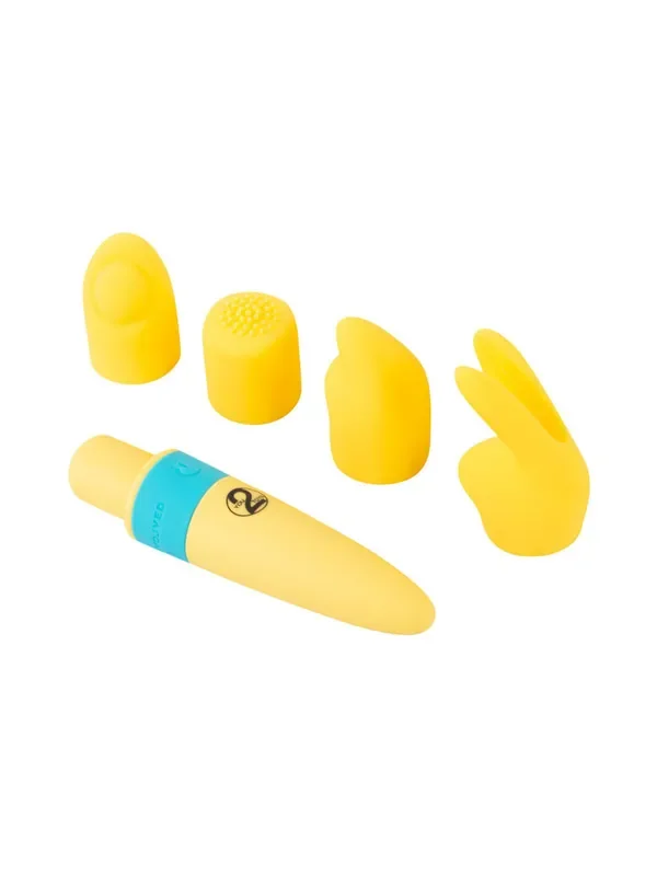 Pocket Power Mini-Vibrator mit Aufsätzen, gelb
