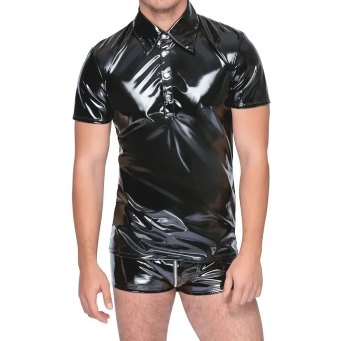 Polo-Shirt aus Lack mit Kragen und Druckknopfleiste