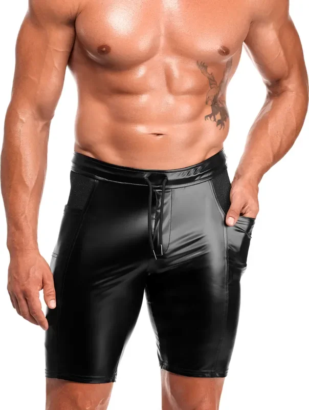 Powerwetlook Biker-Shorts mit Reißverschluss – Schwarz
