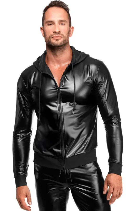 Powerwetlook Jacke mit Reißverschluss – Schwarz