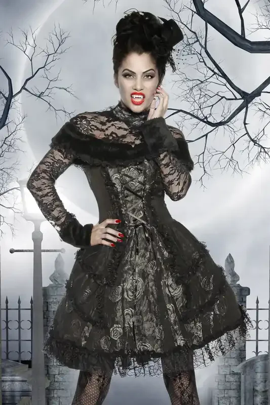 Premium Vampirkostüm mit Spitze und Schnürung