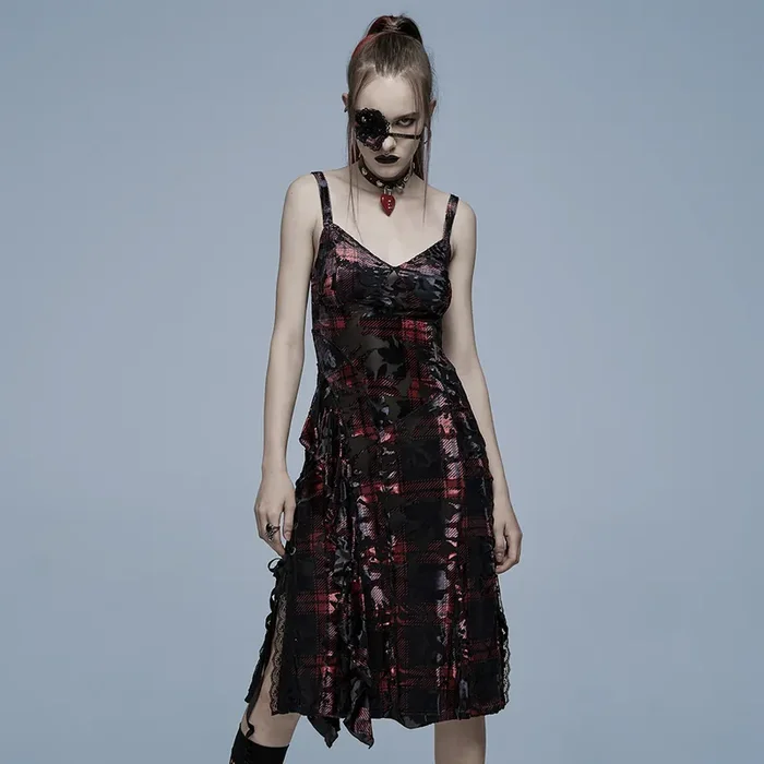 Punk-Midikleid mit asymmetrischen Rüschen-Details