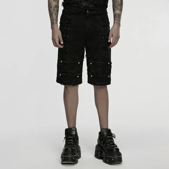 Punk-Shorts mit distressed Stoffeinsätzen