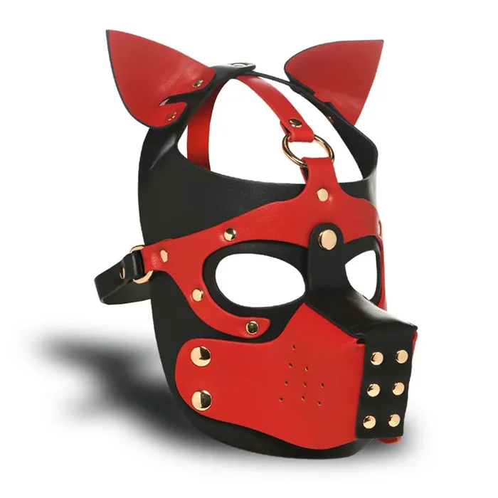 Puppy-Haube mit abnehmbarer Schnauze – Schwarz/Rot