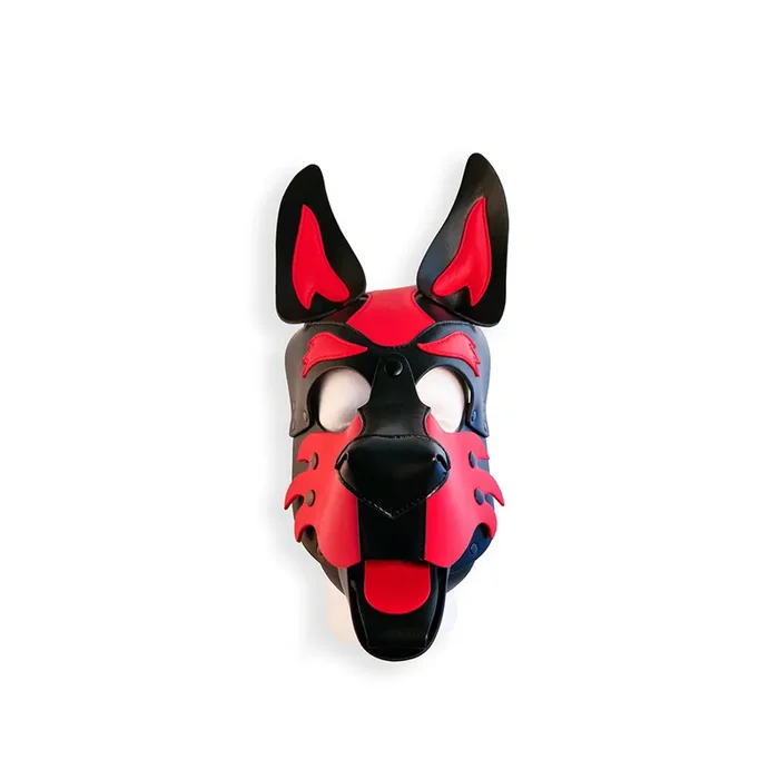 Puppy Maske – Veganes Leder, Schwarz/Rot