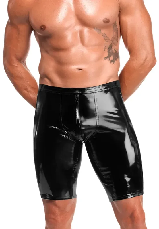 PVC Biker-Shorts mit Reißverschluss – Schwarz