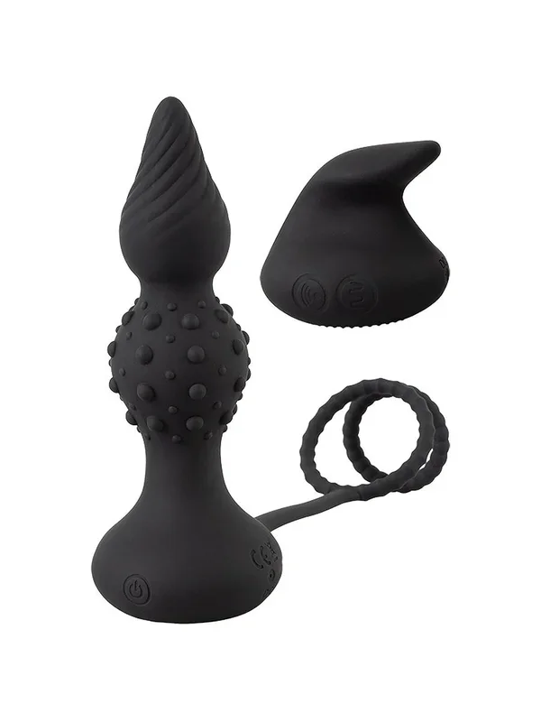 Rebel RC Butt Plug: Analvibrator mit Penis-/Hodenring, schwarz