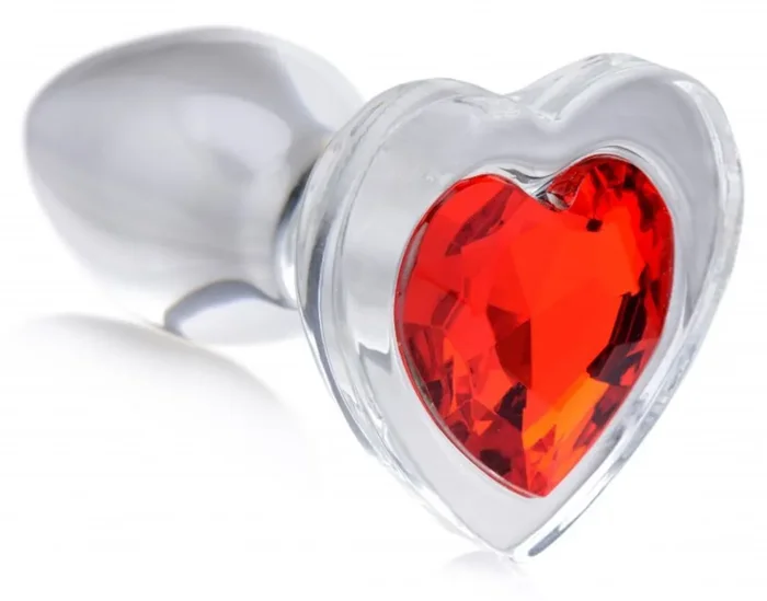 Red Heart Glas-Analplug mit Schmuckstein – Groß