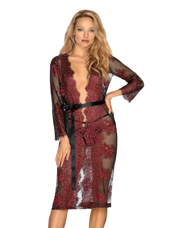 Redessia Spitzenkimono – Rot/Schwarz