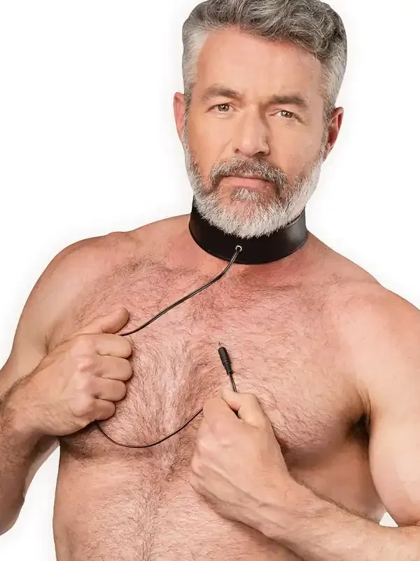 Rimba Bondage Play Bipolares Schockhalsband aus Leder, schwarz