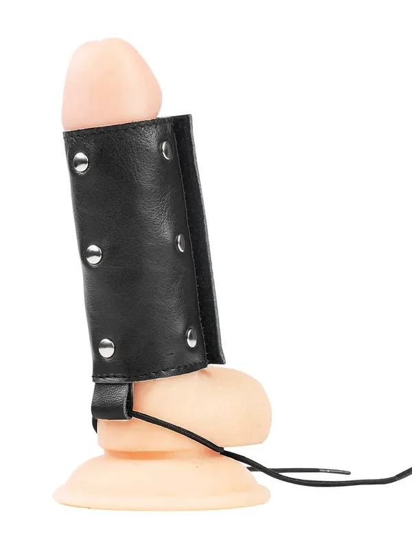 Rimba Bondage Play Leder-Penishülle mit Nägeln, schwarz