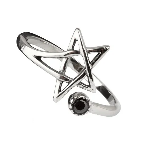 Ring ‚Pentagramm‘ mit schwarzem Zirkonia – Edelstahl