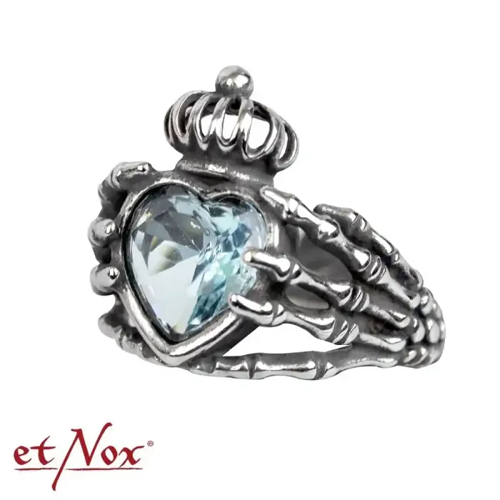 Ring mit Skeletthänden und Steinherz