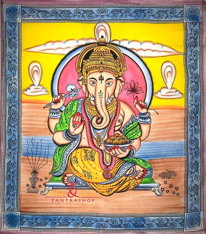 Ritualtuch Tagesdecke Wandbehang – „Ganesha“ bunt – Doppelt