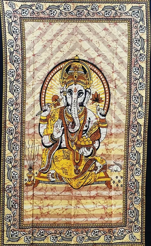 Ritualtuch Tagesdecke Wandbehang – Ganesha goldgelb – Normalgröße