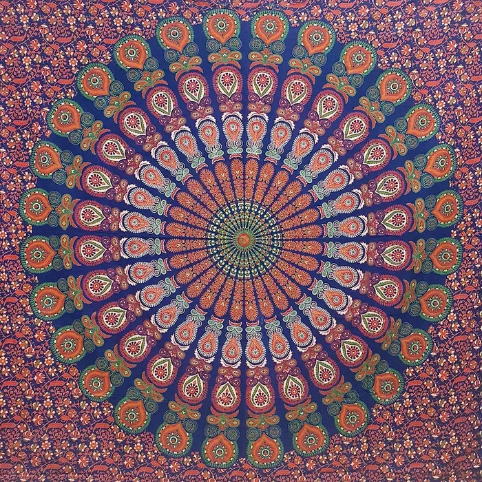 Ritualtuch Tagesdecke Wandbehang – Indian-Peacock blau/orange – Doppelt