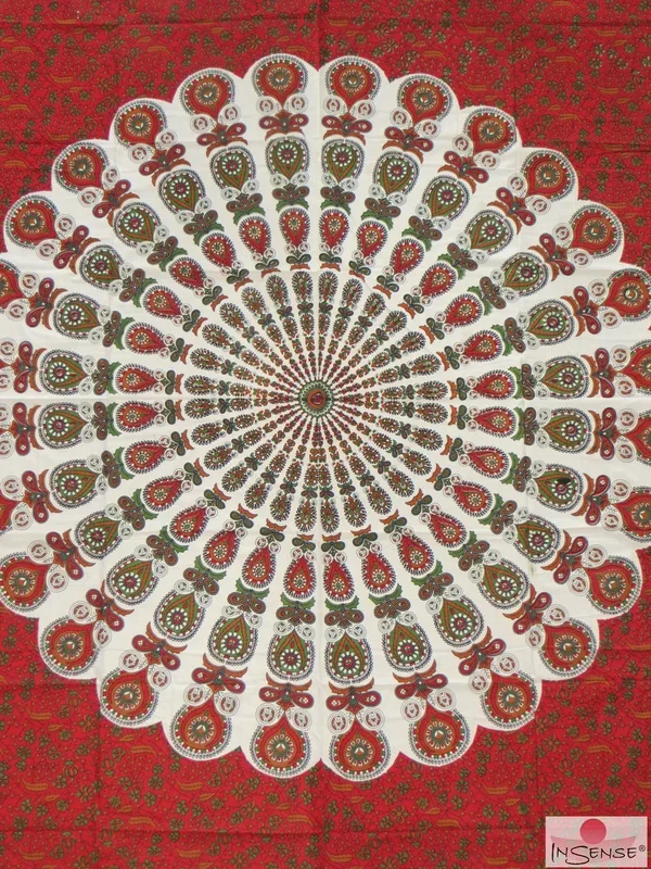 Ritualtuch Tagesdecke Wandbehang – Peacock „Heaven“ rot – Doppelt