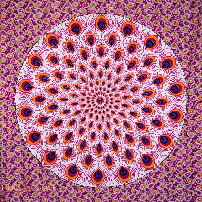Ritualtuch Tagesdecke Wandbehang – Pfauenfeder pink – Doppelt