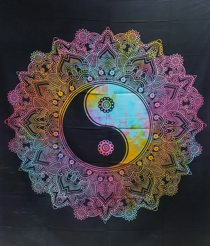 Ritualtuch Tagesdecke Wandbehang – Yin Yang Blüte – Normalgröße