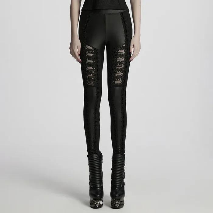 Romantic, Ghotic-Leggings mit Cut-Out-Mesh-Einsätzen