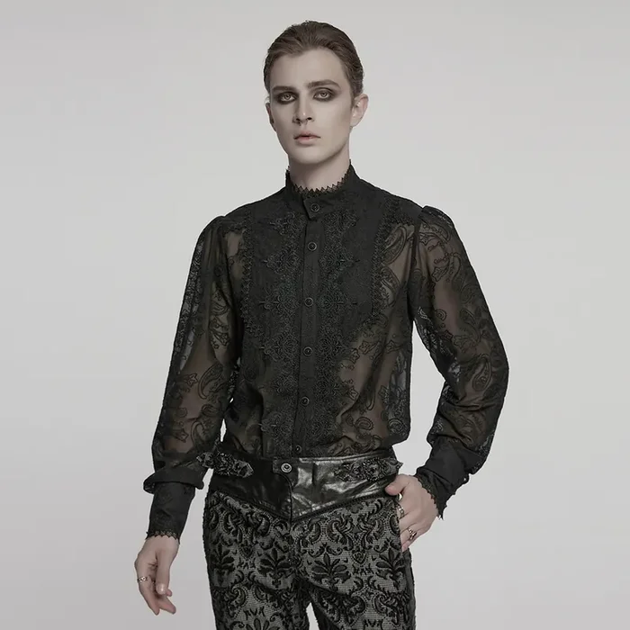 Romantisches Gothic-Hemd aus besticktem Chiffon
