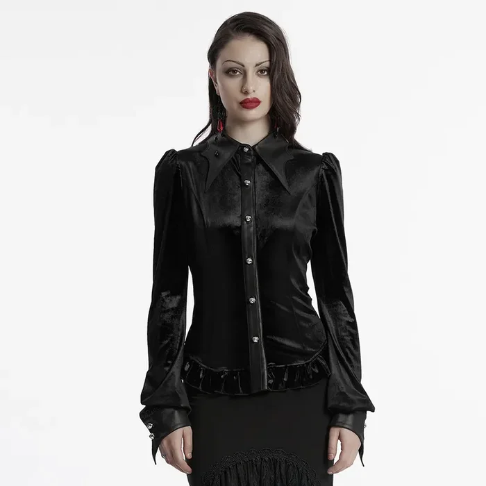 Samtbluse mit Fledermaus-Kragen