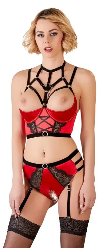 Satin-Bustier Hebe Set mit Riemchen Harness