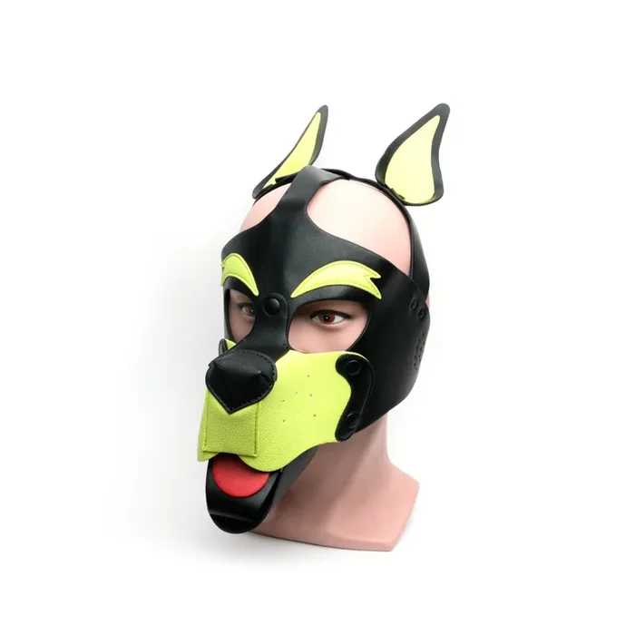 Schwarz-gelbe Bondage Hundemaske