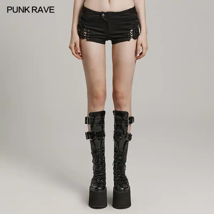 Schwarze Damen-Shorts mit Schnürung und Riemendetails