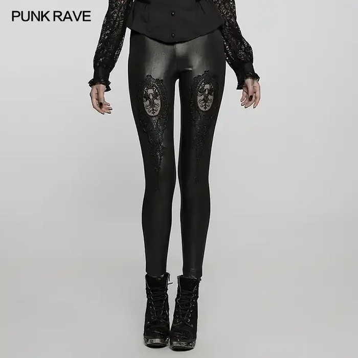 Schwarze Leggings mit Spitzenapplikationen