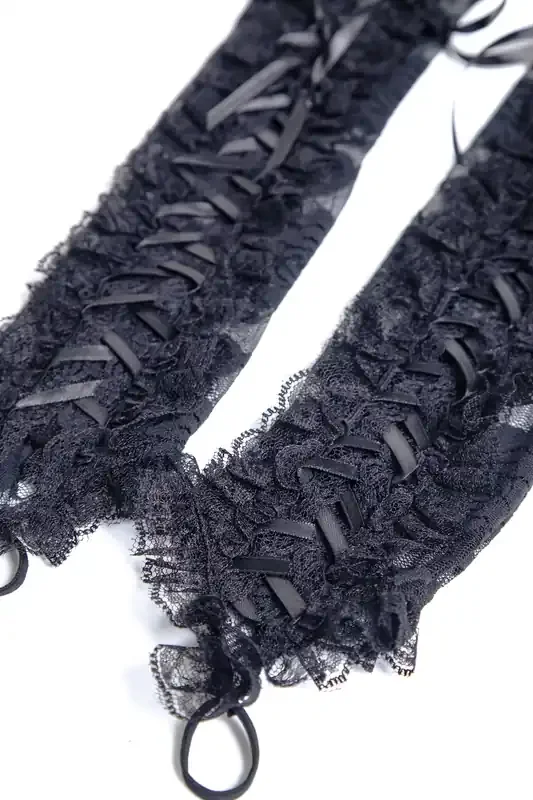 Schwarze Spitze fingerlose Armwärmer Handschuhe