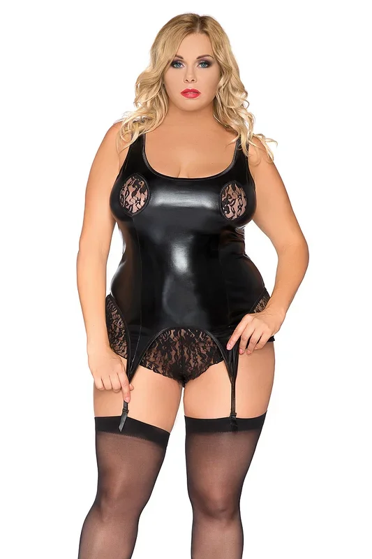 Schwarze Wet-Look Chemise