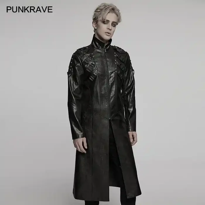 Schwarzer Cyberpunk-Mantel mit Schnallen
